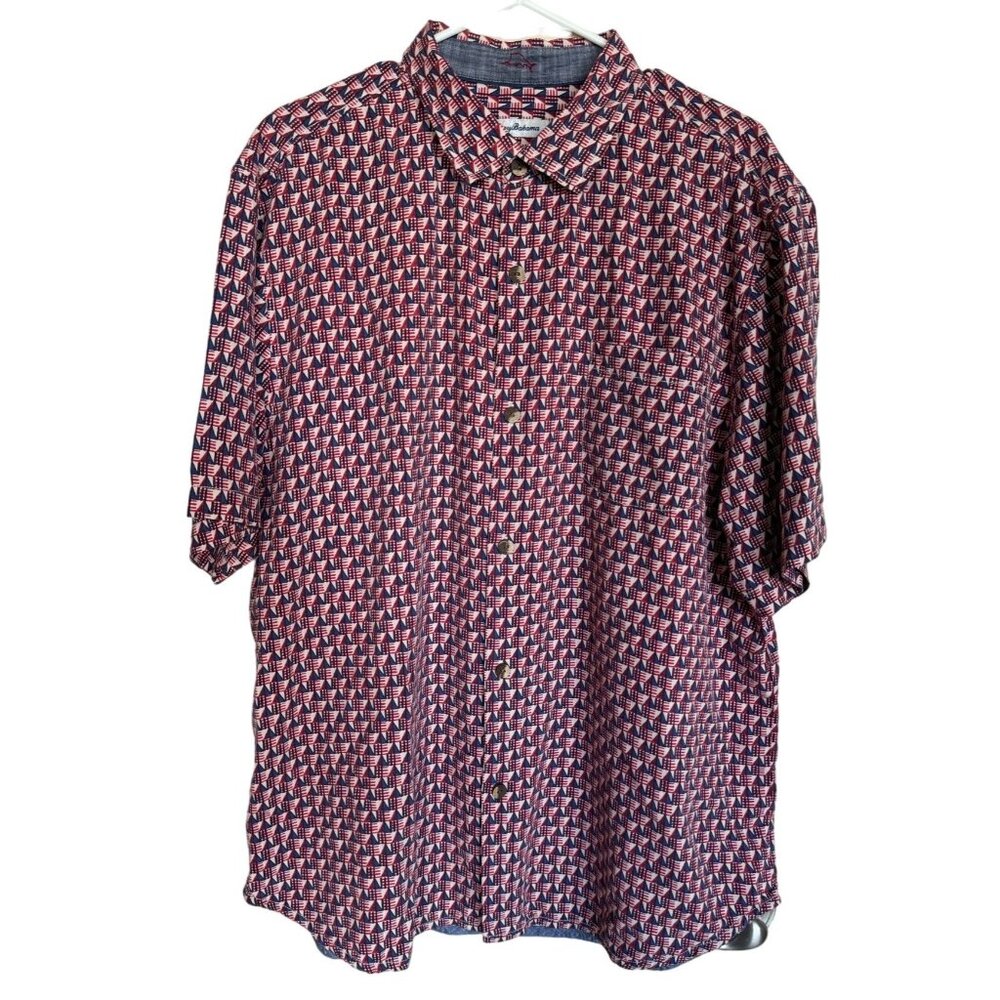 Tommy Bahama Mens XL Silk Nautical Flag Geometric Shirt Red White Blue f1